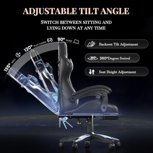 Racingreat Gaming Chair with Massage & Footrest | High-Back Ergonomic Chair | Adjustable Lumbar Support & Headrest for Office & Home (Black) - Image 6