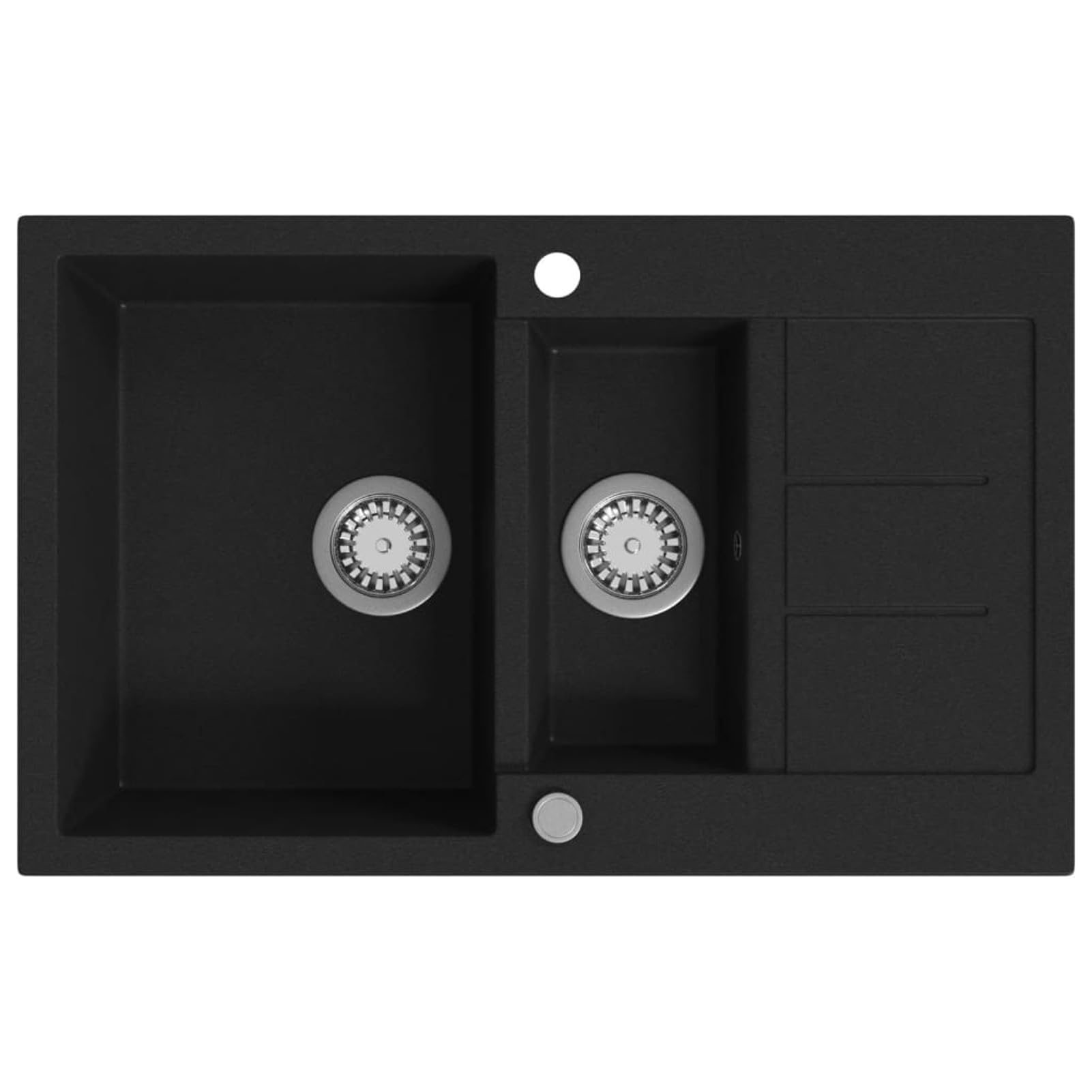 Fregadero de Cocina de Granito Negro - 80% Cuarzo, 20% Resina, Reversible, 800x500x306mm, Instalación Sobrepuesta