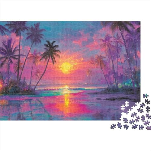 Puzzle de 1000 piezas de playa tropical para adultos con paisaje de atardecer colorido (52x38cm)