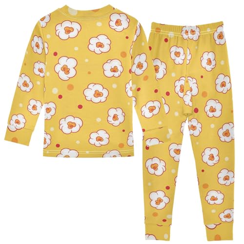 Pajama Sets Long Sleeve Popcorn Yellow Background Soft Comfy Sleepwear 2 Piece PJS 3-8T3
