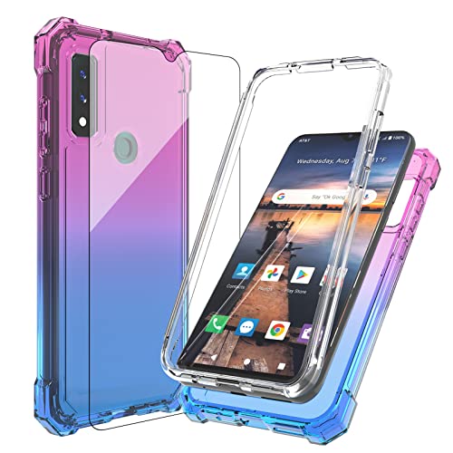 Ailiber for AT&T Maestro 3 Case, Prepaid Maestro 3 4G(U626AA) LTE Phone Case with Screen Protector, Dual Layer Protection, Shockproof Corners TPU Bumper, Military Grade Cover for Maestro 3-Blue Pink