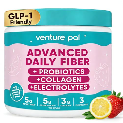 6-in-1 Daily Fiber Powder Supplement, Premium Acacia Fiber for Digestive & Gut Health, Sugar Free, GLP-1 Friendly Fiber Powder with Prebiotic, Probiotics, Collagen Peptides & Electrolytes - For Women