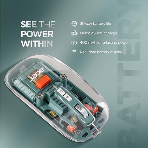 Image of Acer Clearview Transparent Wireless Mouse with Triple-Mode Connectivity, Silent Click Tech, Metal Scroll Wheel,1600 DPI Optical Sensor, USB-C Charging, Compatible Windows, MacOS, iOS, Android-Green
