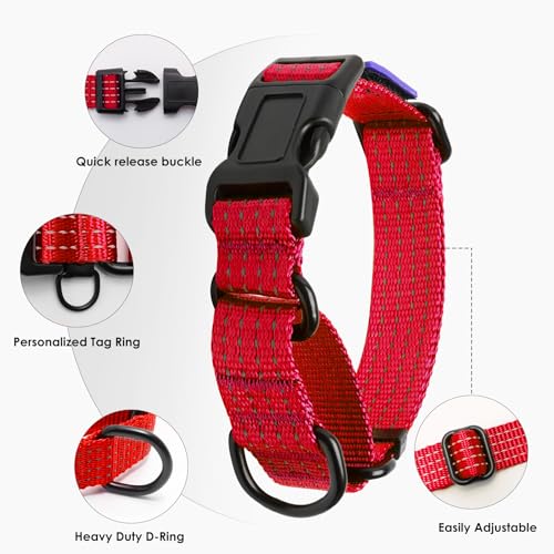 Image of Martingale Dog Collar Reflective NO Pull with USA Flag, M,Red
