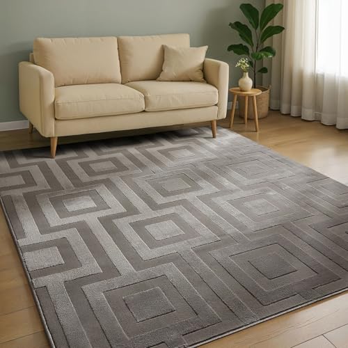 benuta Basic Tapis Salon Claire - Gris 280x380 cm - Minimaliste géométrique rétro - Facile Entretien - Compatible Chauffage - pour Chambre, Bureau, Couloir,...