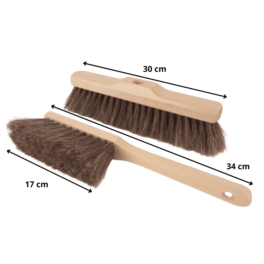 Kehrset mit Besen 120 cm Stiel Handfeger Natur Rosshaar Bodenkehrer Set Haushalt