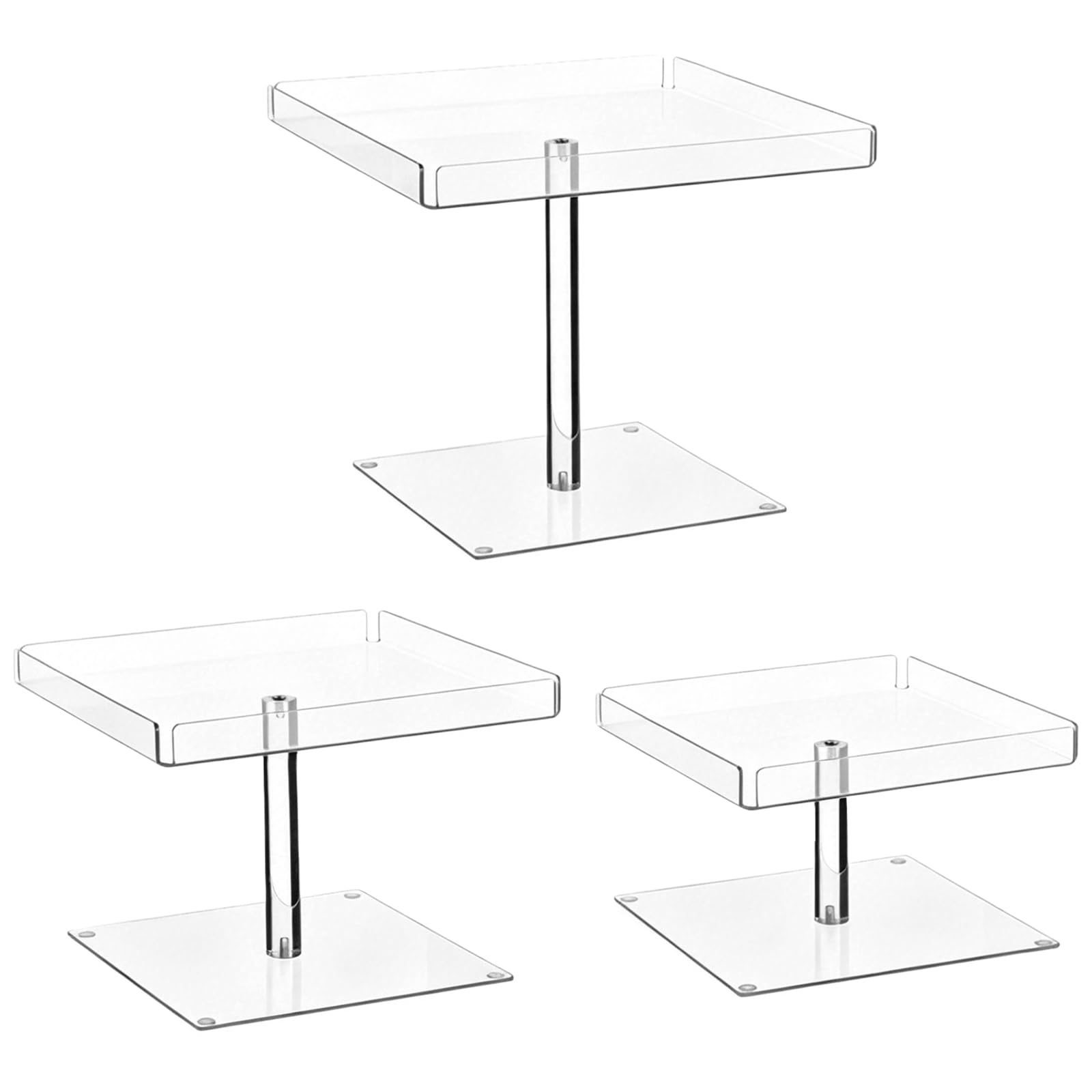 Générique Lot de 3 présentoirs à cupcakes en acrylique, à étages pour desserts, avec patins antidérapants et rebord de protection, plateaux carrés, pince inox pour mariage, baby shower, anniversaire