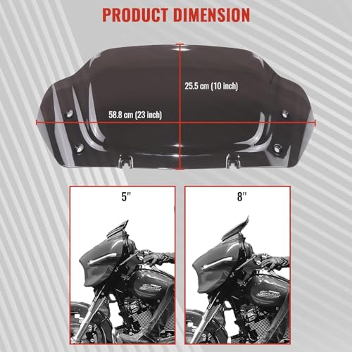 Image of 8 inch Tint Wave Windshield Windscreen Wind Splitter Compatible for Harley Davidson CVO Street Glide FLHXSE 2023-2024, Street Glide FLHX 2024-up (Tint)