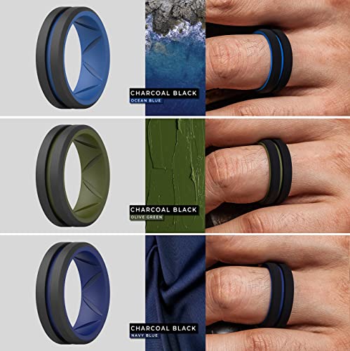 ThunderFit Silicone Wedding Rings for Men, Bevelled 2 Layers MidLine 8.2mm Wide 2.5mm Thick - 1/2/3/4/5/6/7 Variety Multipack4