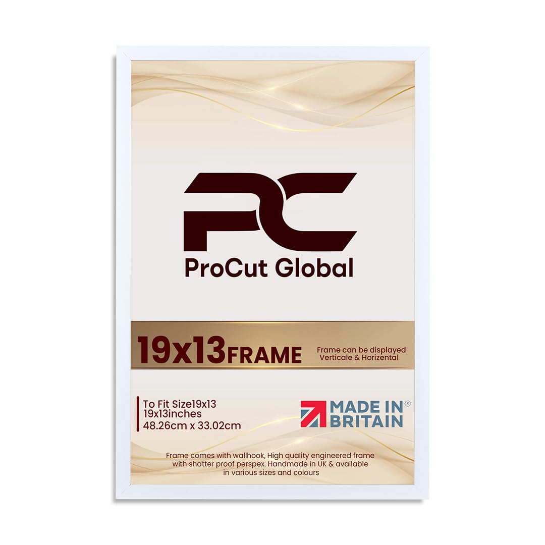 Procut Global 19X13 White Picture Frames – Sleek Wooden Photo Frame with Shatterproof Perspex for Wall or Tabletop – Perfect for Posters, Certificates, Prints–Multiple Sizes & Colors Available