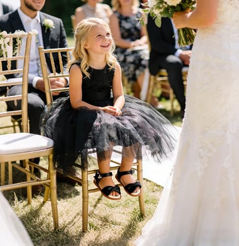 Image of THEE BRON Toddler Girls Sandals Wedding Flower Girl Dress Shoes Open Toe Flats