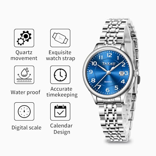 Womens Watch Fashion Dress Waterproof Silver Watches for Women Casual Easy Read Quartz Analog Women's Watch Two Tone Stainless Steel Ladies Watches with Day Date2