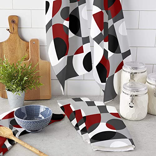 Artwork Store Kitchen Towels 2 Pack, Dark Red And Grey Geometric Circle Kitchen Dish Towels Soft Absorbent Cotton Drying Cloth,Tea Towels/Bar Towels/Hand Towels For Kitchen Bathroom #TOP2
