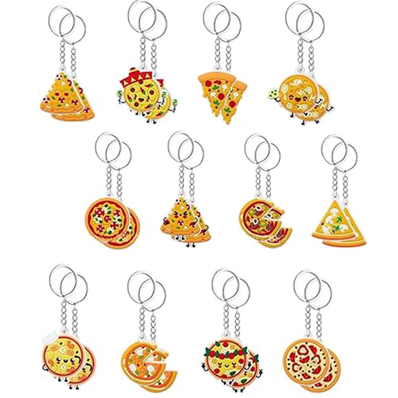 WTYPOPK 24 Pizza Keychains, Assorted Styles and Colors Food Keyring for Pizza Lover, Pizza Party Favors Supplies, Family Night Decorations Funny Gifts