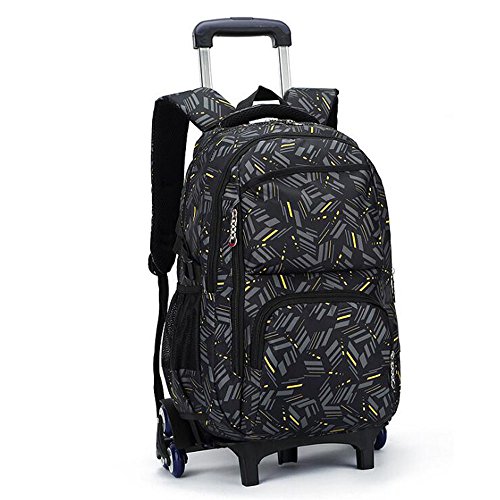 Rolling Backpack School Bag High-Capacity Backpack for Girl and Boy Rolling Trolley Bags Six Wheels Climbing Stairs (Yellow Stripe)