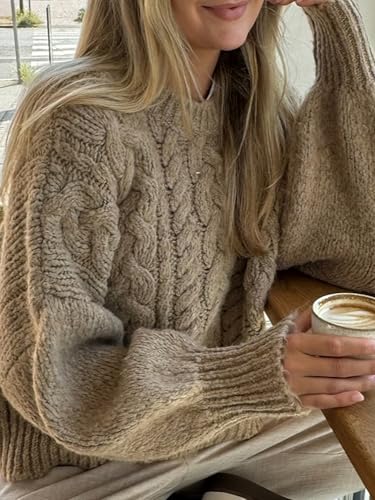 Sunloudy Chunky Knit Sweaters for Women Long Sleeve Crewneck Cable Oversized Pullover Sweater Outerwear2