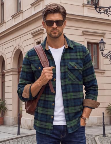 Image of Cotrasen Mens Flannel Shirts Cotton Plaid Button Down Shirt
