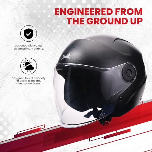 Image of TVS ACE ISI Certified Open face Unisex Helmet with Full Coverage Visor