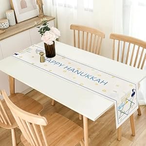 LeZakaa Hanukkah Table Runner, Kitchen Dining Linen Table Decoration with Happy Hanukkah Lettering and Candle Design for Indoor/Outdoor Home Party Decor - 13 x 72 Inch LeZakaa Hanukkah Table Runner Kitchen Dining Linen Table Decoration with Happy Hanukkah Lettering and Candle Design for IndoorOutdoor Home Party Decor 13 x 72 Inch