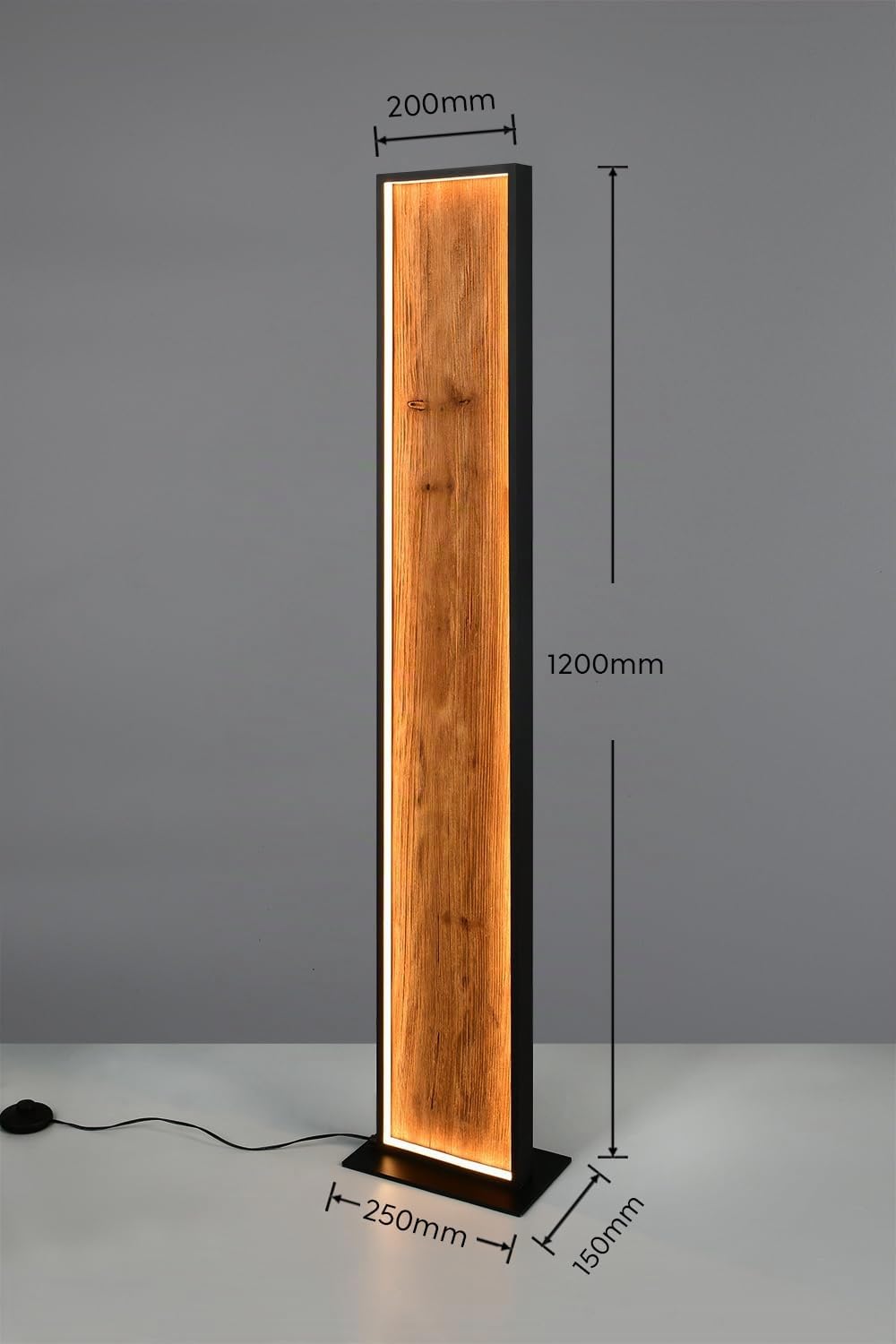 Trio Leuchten LED Stehleuchte Kalea 455510130, Metall Schwarz matt, Holz Kiefer, 35 Watt LED, 4-fach Fuß-Dimmer