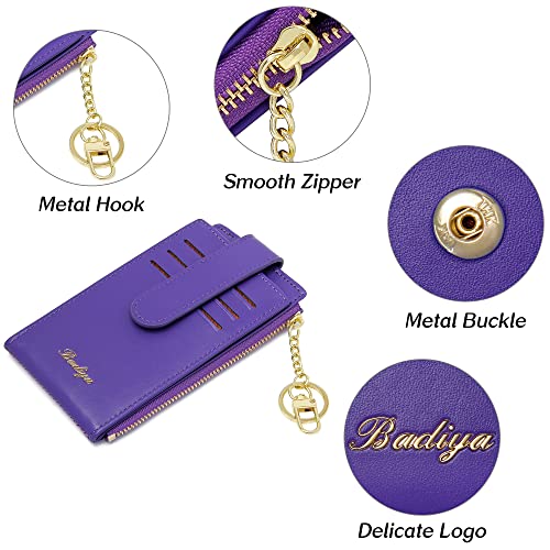 Image of Badiya Slim Women Wallet RFID Blocking Bifold Compact 9 Card Slots Holder Wallets Soft Leather with Zipper Coin Pocket 2 ID Window