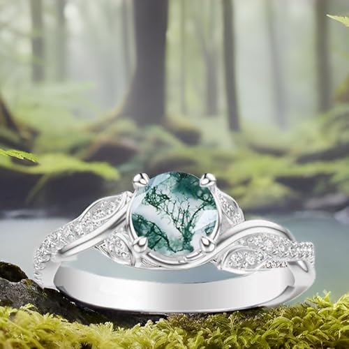 Blocaci Leaf Natural Moss Agate Engagement Rings for Women 1CT Center Moss Agete Rings with Moissanite 925 Sterling Silver 10K 14K 18K Gold Promise Rings for Her3