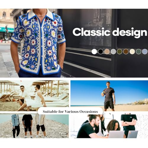 Mens Crochet Button Down Shirt, Mens Knit Shirts Short Sleeve Vintage Hollow Floral Beach Vacation Crochet Top4