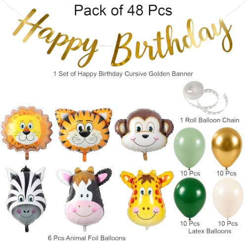 Image of Animal Safari Theme Birthday Decoration Balloons, Pack of 48 Pcs
