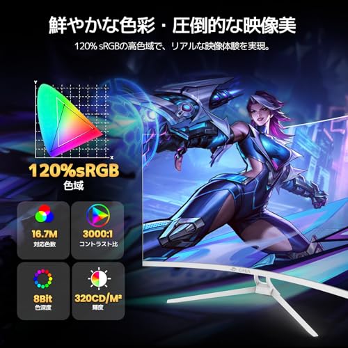 CRUA ゲーミングモニター 32インチ 4K UHD 3840×2160 160Hz 1500R 湾曲 VAパネル 120%sRGB HDR FreeSync対応 HDMI2.1×2 DP1.4×2 スピーカー内蔵 HDCP VESA対応