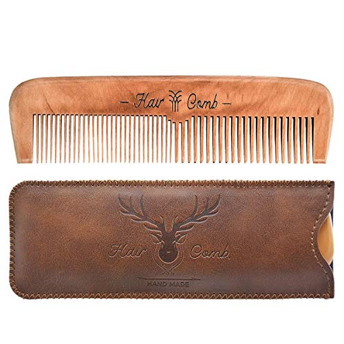 Wooden Hair Combs for Men,Men's Wood Beard Comb with Leather Travel Case,Mens Combs for Hair,Kids Comb(brown deer)