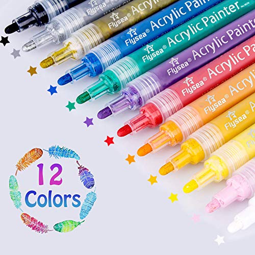 Set of 12 Acrylic Paint Pens 3mm for Rock Painting, Ceramic, Porcelain, Glass