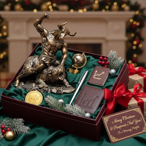 Estatua Toro y Oso Wall Street Resina Bronce 7x4.5x8in miniatura 2