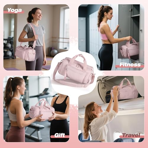 Small Gym Bag for Women, Mini Duffle Bag with Wet Compartment, 12L Travel Carry on Weekender Bag for Sports, Workout and Fitness, Pink 6