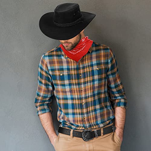 Image of Haysandy Halloween Men Cowboy Costume Hat with Bandana Belts Cowboy Cowgirl Hat Wide Cowgirl Brim Costume Accessories