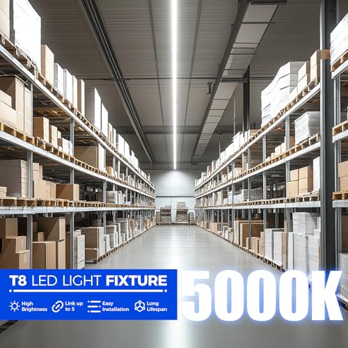 Image of Barrina T8 LED Shop Light, 6FT 60W 8500LM 5000K, Clear Cover Linkable Garage Lights, V-Shape LED Light Fixture, Shop Lights for Garage, Warehouse, Workshop, Basement, ETL Listed, 6 Packs