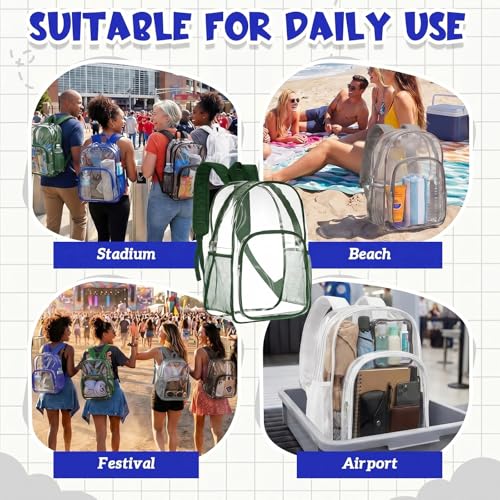 Image of Amylove 6 Pcs Clear Backpack bulk for Stadium Events Heavy Duty PVC Transparent Bookbag for College Workplace Security (15 Inches,6 Dark Colors)