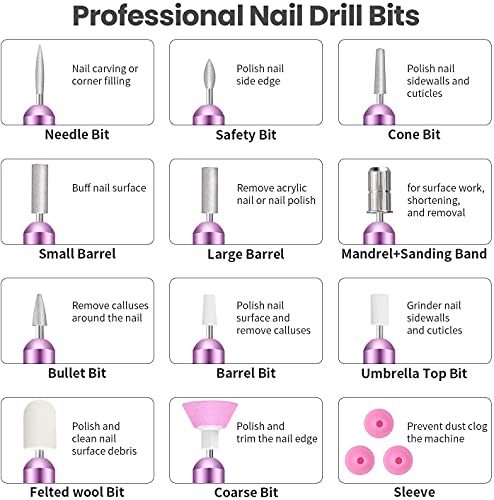 Elektrische Nagelfräser, 11 In 1 Professionell Elektrisch Nagelfeile, 20000 u/Min Verstellbare Geschwindigkei Pediküre… – Bild 7