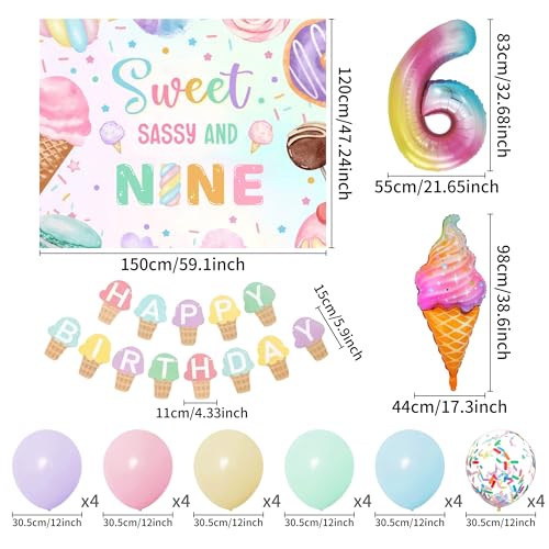 Image of Sweet Sassy and Six Birthday Decorations for 6 Year Old Girl Birthday Party Decor Ice Cream Donut Backdrop Balloons Macaron Baby Shower Party Supplies
