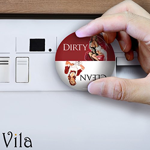 VILA Dishwasher Magnet, Household Appliance Badge Depicts “Clean” & “Dirty”, Easy to Read White Letters with Black Background, Use on Magnetic Surfaces Such as Stainless Steel, Iron & Nickel, 1-pc - Thumbnail 2