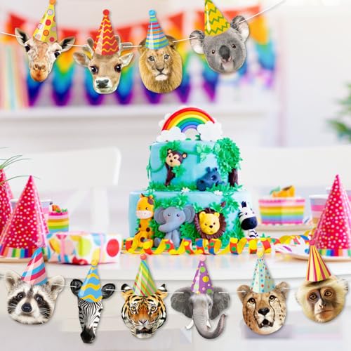 Image of Safari Animals Happy Birthday Banner Wild Animal Banners Party Animal Birthday Decorations for Kids Safari Jungle Party Decor Woodland Animals Theme Decorations