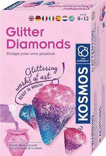 Kosmos 617189 Diamantes con purpurina, diseño de joyas brillantes, con moldes de fundición, bandas de joyería, gránulos en 3 colores, kit de experimentación para niños de 8 a 12 años, multilingüe