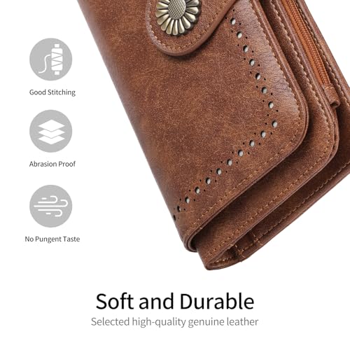 SENDEFN Women's Trifold Leather Wallet RFID Blocking Large Capacity Credit Card Holder Purse with Zipper Coin Pocket4