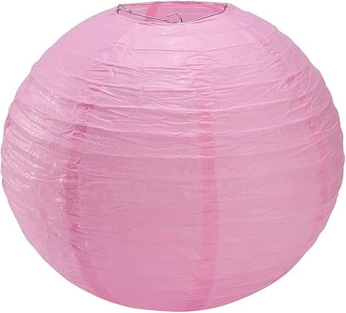Miniatura 2 de Linternas de papel redondas de papel rosadas, faroles decorativos para bodas, cumpleaños, fiestas y eventos, 16 pulgadas, 5 paquetes (rosa claro)