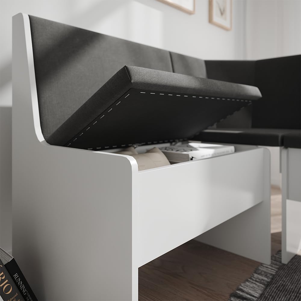 Vicco Gruppo panca ad angolo Ramon, Bianco, 150 x 51 cm con spazio di archiviazione, con vano portaoggetti sotto la seduta per spazio aggiuntivo