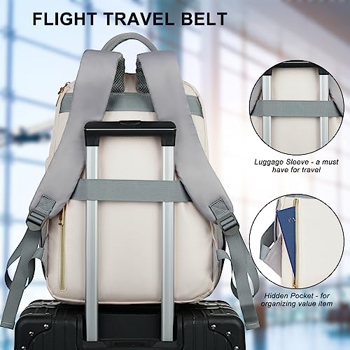 Image of Teen Girls School Backpack,15.6in Laptop Bag for Women,Big Schoolbag for Travel Work Nurse Teacher Uni,Gray-Beige