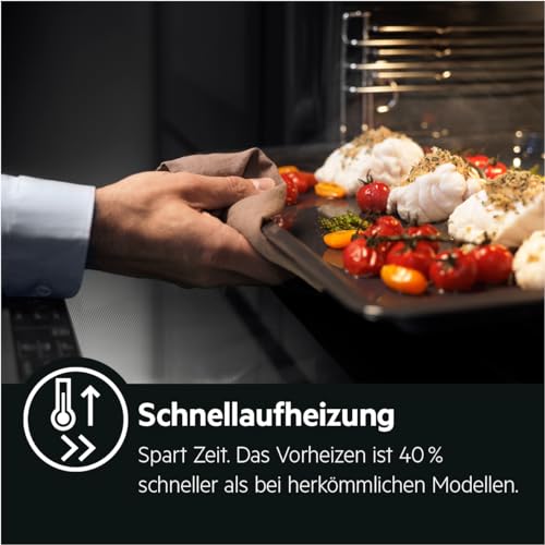 AEG Einbaubackofen – Serie 5 Ringheißluft: Gleichmäßige Garergebnisse auf 3 Ebenen – Pyrolyse Selbstreinigung – 25 Automatikprogramme – LED-Touchdisplay – Schnellaufheizung – Schwarz – BPE53516AB