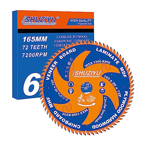 LSHUZIYU, 165mm 72T, Thin Kerf 1.6mm. Centre hole 20mm with 15.88mm Washer. Wood Cutting Circular Saw Blade, For Cordless Saw