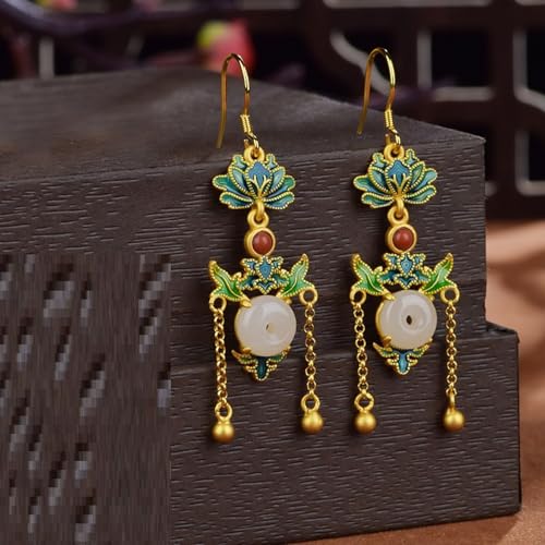 Boucles d'oreilles en jade de Hetian légères pour oreilles sensibles des femmes