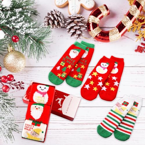 3 Pairs Funny Christmas Socks Ladies Motif Stockings Warm Winter Fuzzy Socks with Gift Box2
