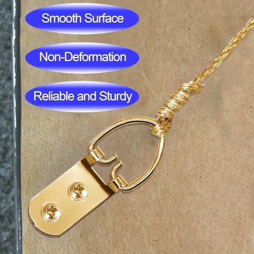 Image of Gold D-Ring Steel Picture Hangers, Heavy Duty Double Holes Paintings Hook